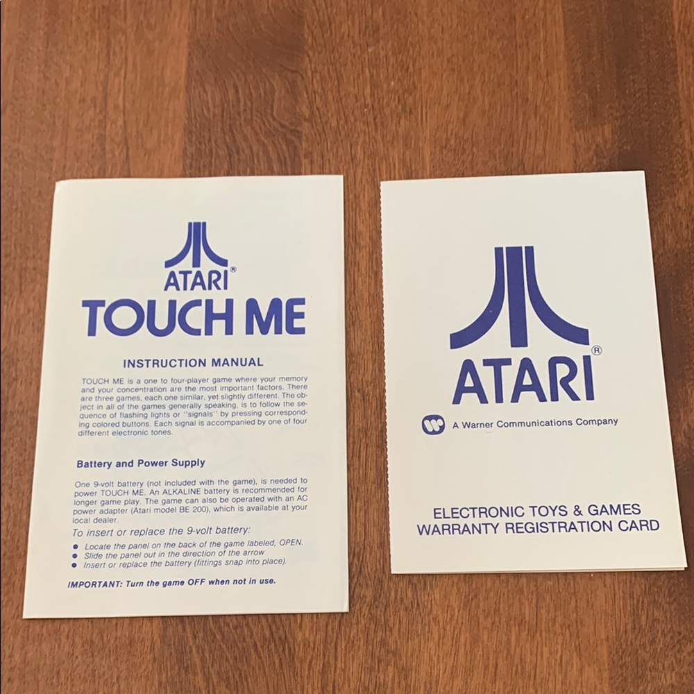 Atari Touch Me Instruction Manual and Warranty Card